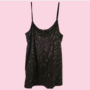 Express Black Sequin Geometric Tank Top EUC